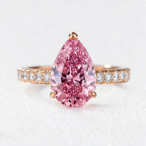 Selene's Blush | 3CT Pear Pink Sapphire Solitaire Pavé Ring