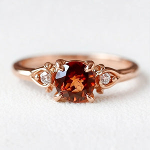 Rosalyn’s Emberpetal | Burning Rose Dainty Natural Garnet Engagement Ring.
