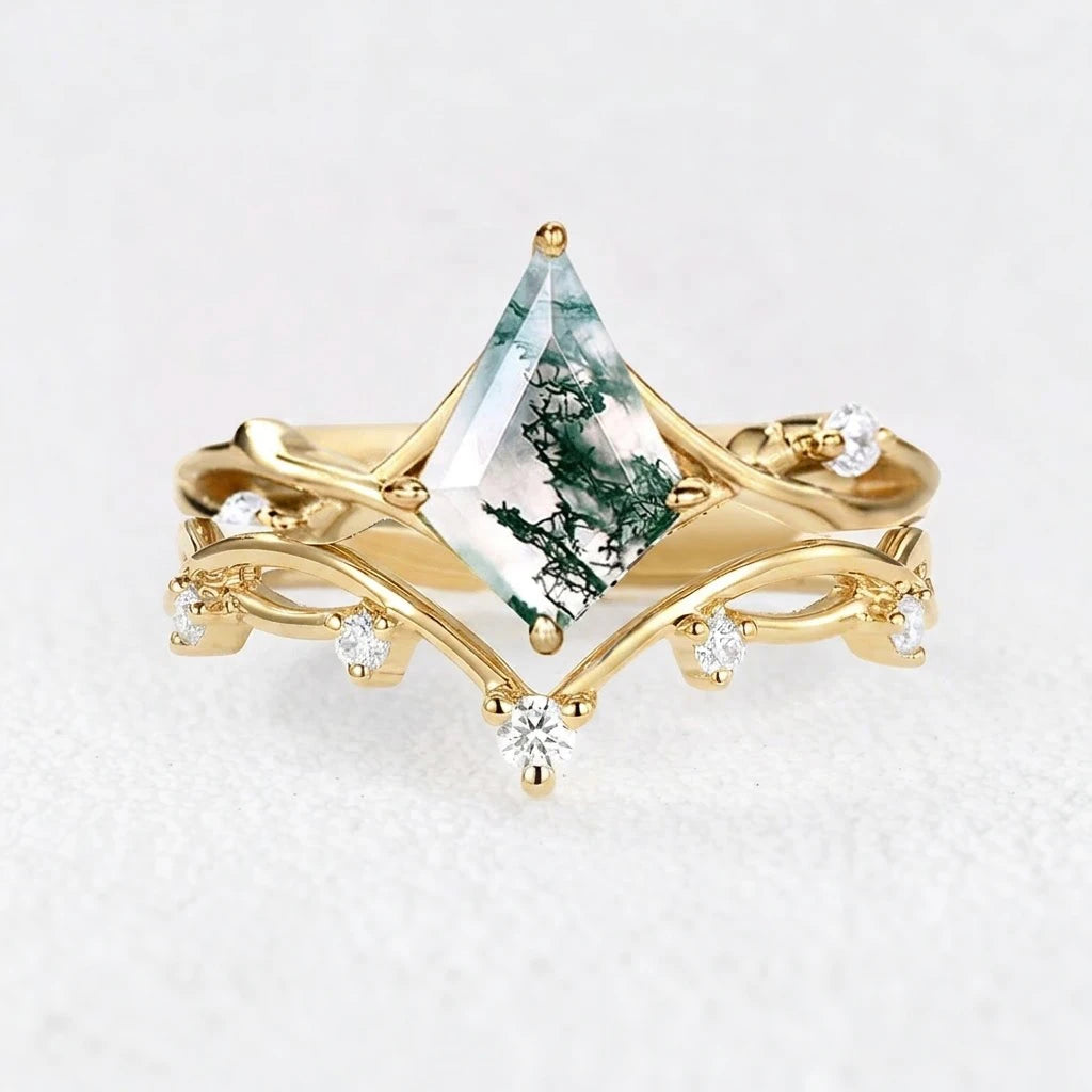 Genevieve’s Grove  | Kite Cut Moss Agate Bridal Set 2pcs