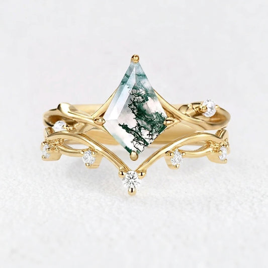 Genevieve’s Grove  | Kite Cut Moss Agate Bridal Set 2pcs
