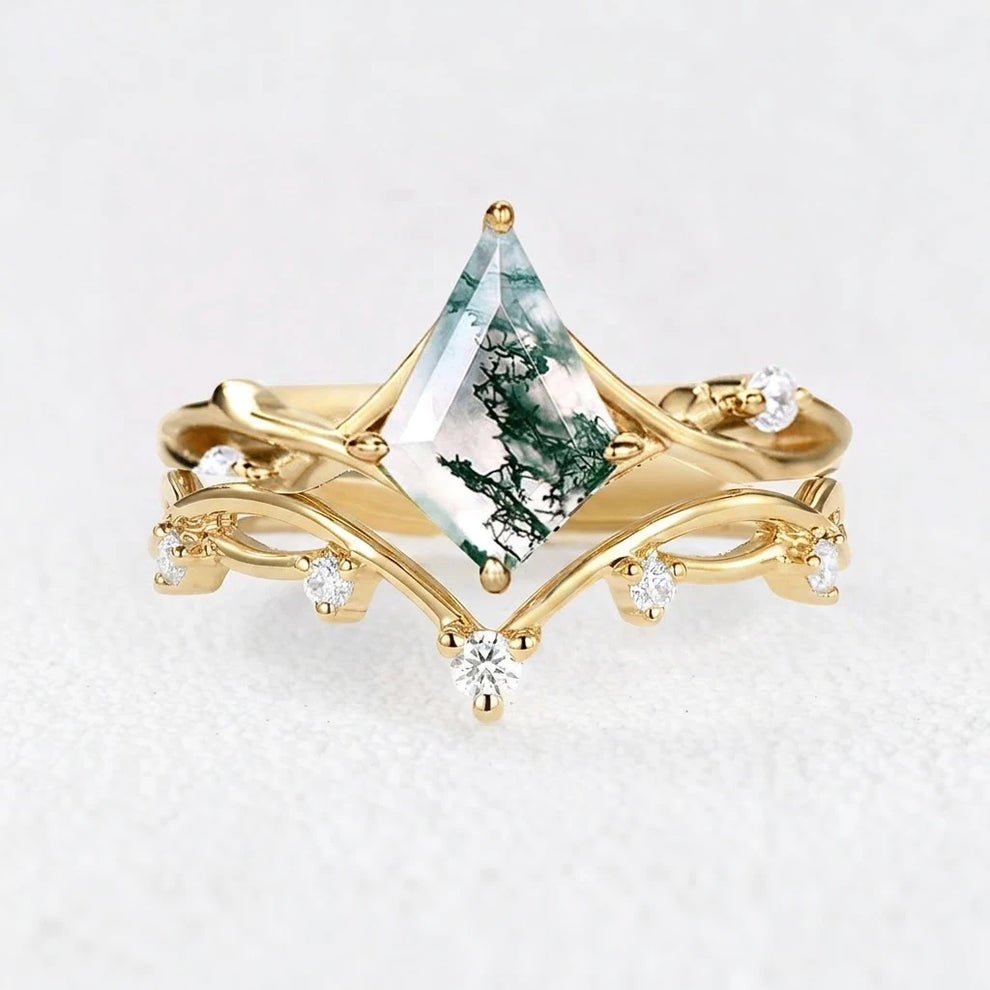 Genevieve’s Grove  | Kite Cut Moss Agate Bridal Set 2pcs
