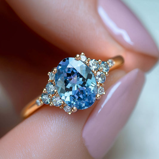 Lillian 2CT Oval Cut Blue Moissanite Ring