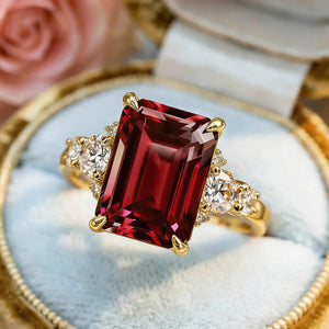 Scarlett‘s Velvet | 2CT Emerald Cut Burgundy Gemstone Ring.