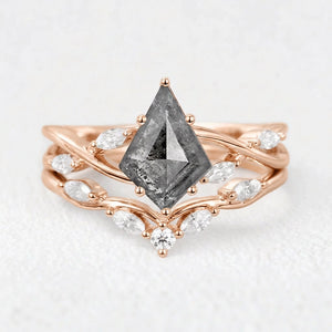 Isadora’s Drift | 1CT Kite Cut Salt & Pepper Diamond Bridal Set 2pcs