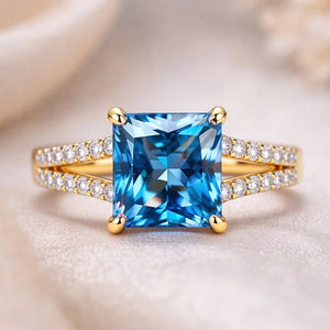 Aurora’s Gleam | 2CT Princess Cut Blue Sapphire Ring.