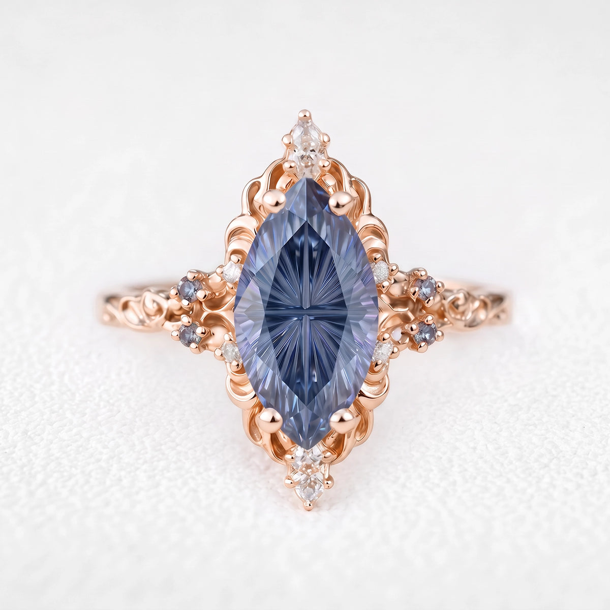 Joséphine’s Aurora | 2CT Fantasy-Cut Marquise Alexandrite Filigree Vintage Engagement Ring