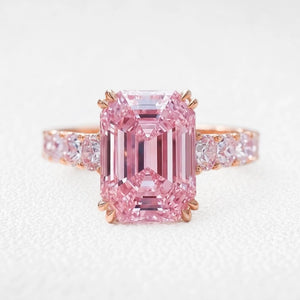 Aurora’s Aureole | 3CT Emerald Cut Pink Sapphire Engagement Ring