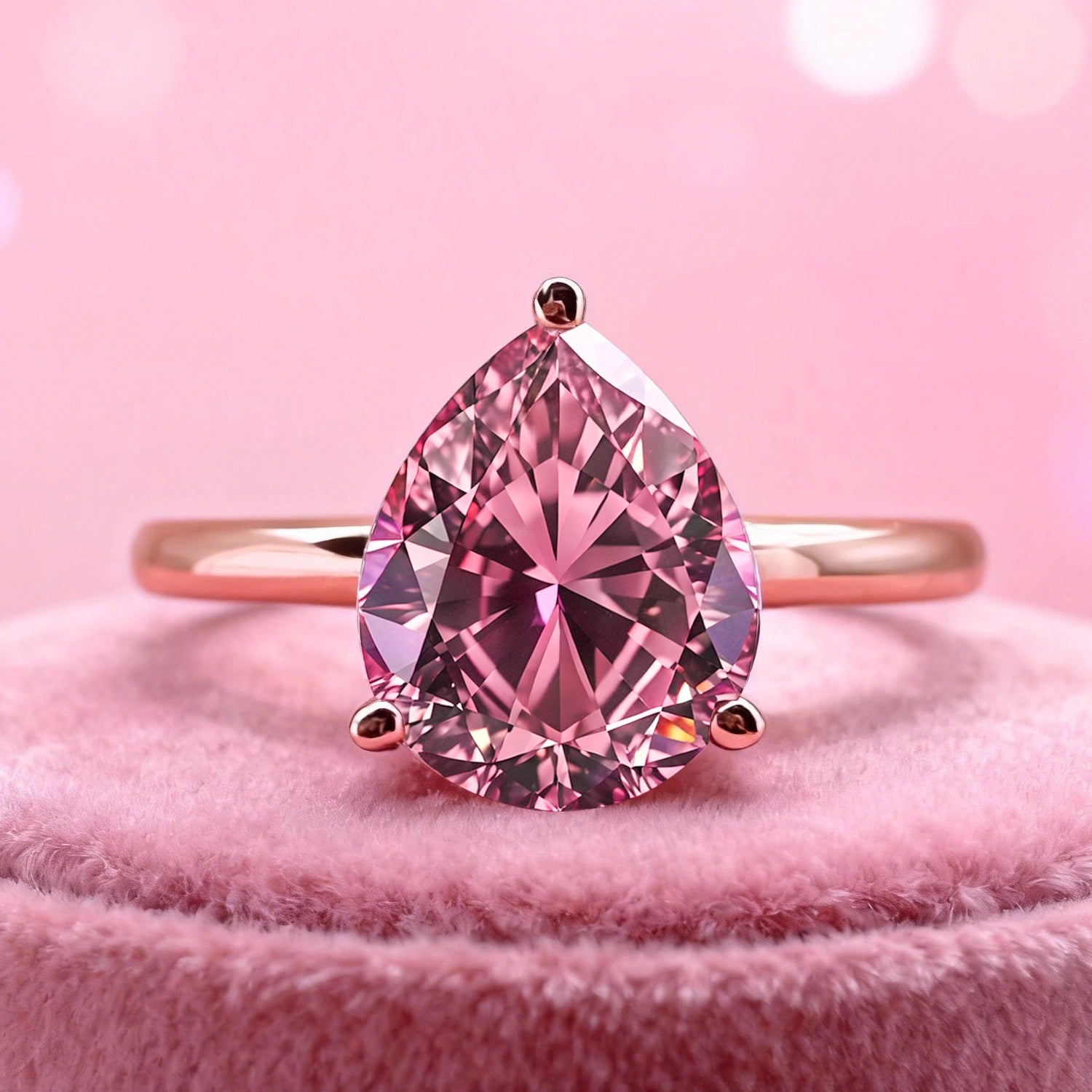 Celina 3CT Pear Cut Pink Solitaire Gemstone Ring.