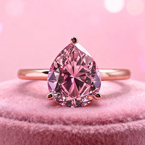 Celina 3CT Pear Cut Pink Solitaire Gemstone Ring.
