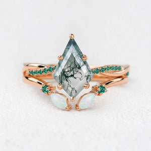 Isadora’s Mosaic | Kite Cut Moss Agate, Emerald & Opal Bridal Set 2pcs