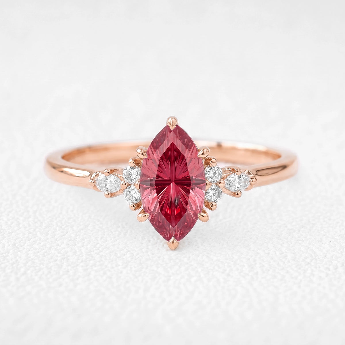 Valencia’s Crimson | 1CT Fantasy-Cut Marquise Ruby Vintage Engagement Ring