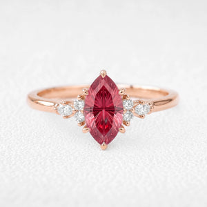 Valencia’s Crimson | 1CT Fantasy-Cut Marquise Ruby Vintage Engagement Ring