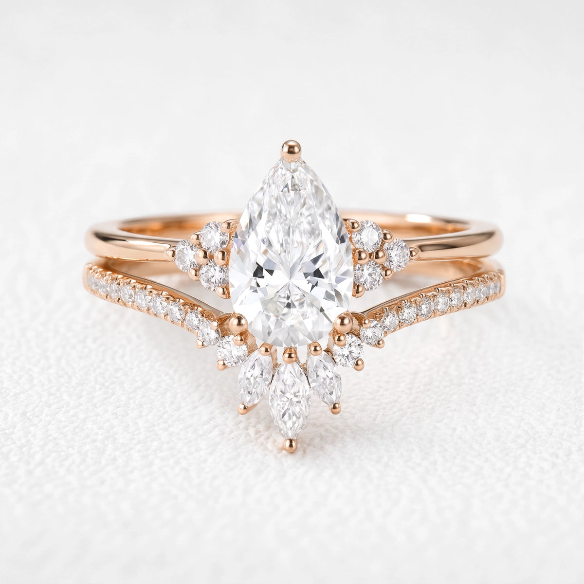 Ophelia’s Coronet | 1.5CT Pear Diamond Chevron Couple Set Trio