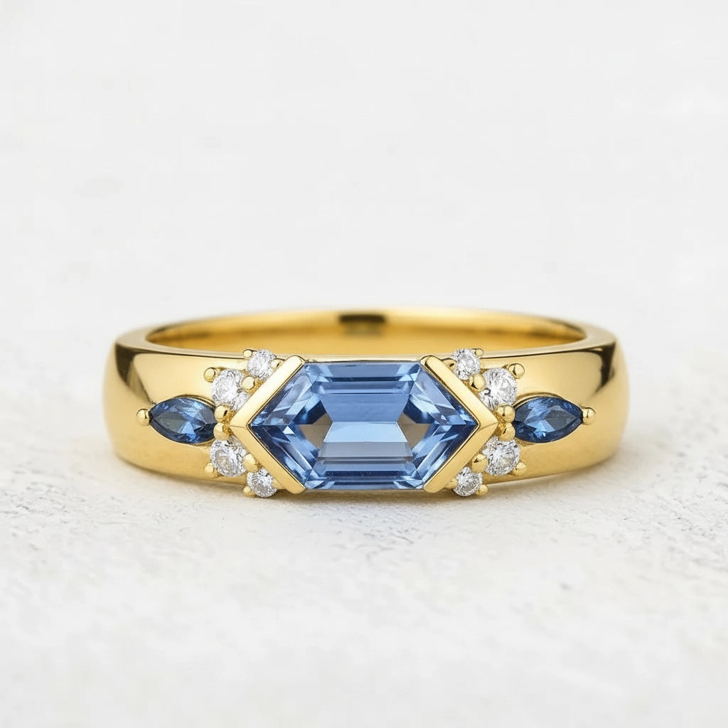 Cobalt Hexagon | Long Hexagon Sapphire Cluster Men's Band.