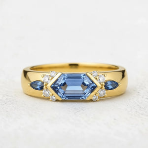 Cobalt Hexagon | Long Hexagon Sapphire Cluster Men's Band.
