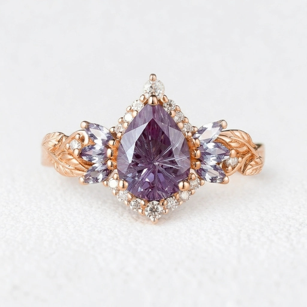 Lyra's Mirage | Vintage Sparkle Cut Alexandrite Halo Engagement Ring