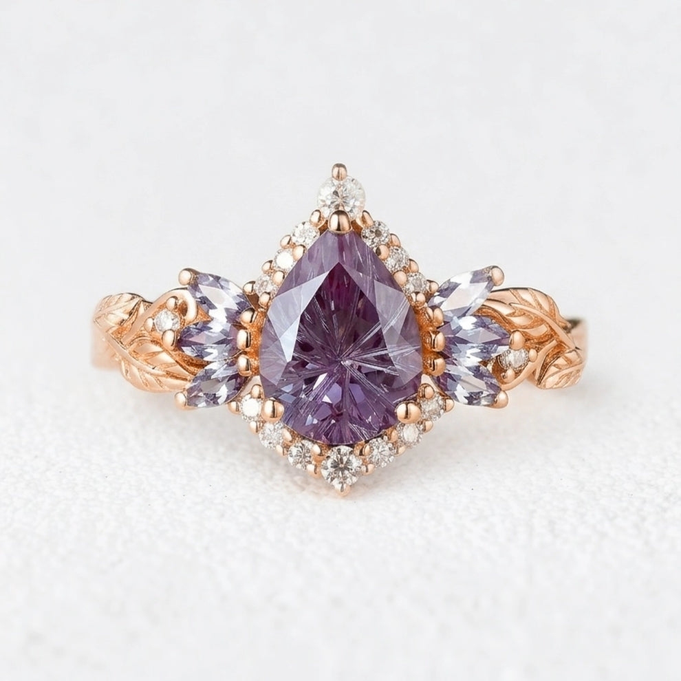 Lyra's Mirage | Vintage Sparkle Cut Alexandrite Halo Engagement Ring