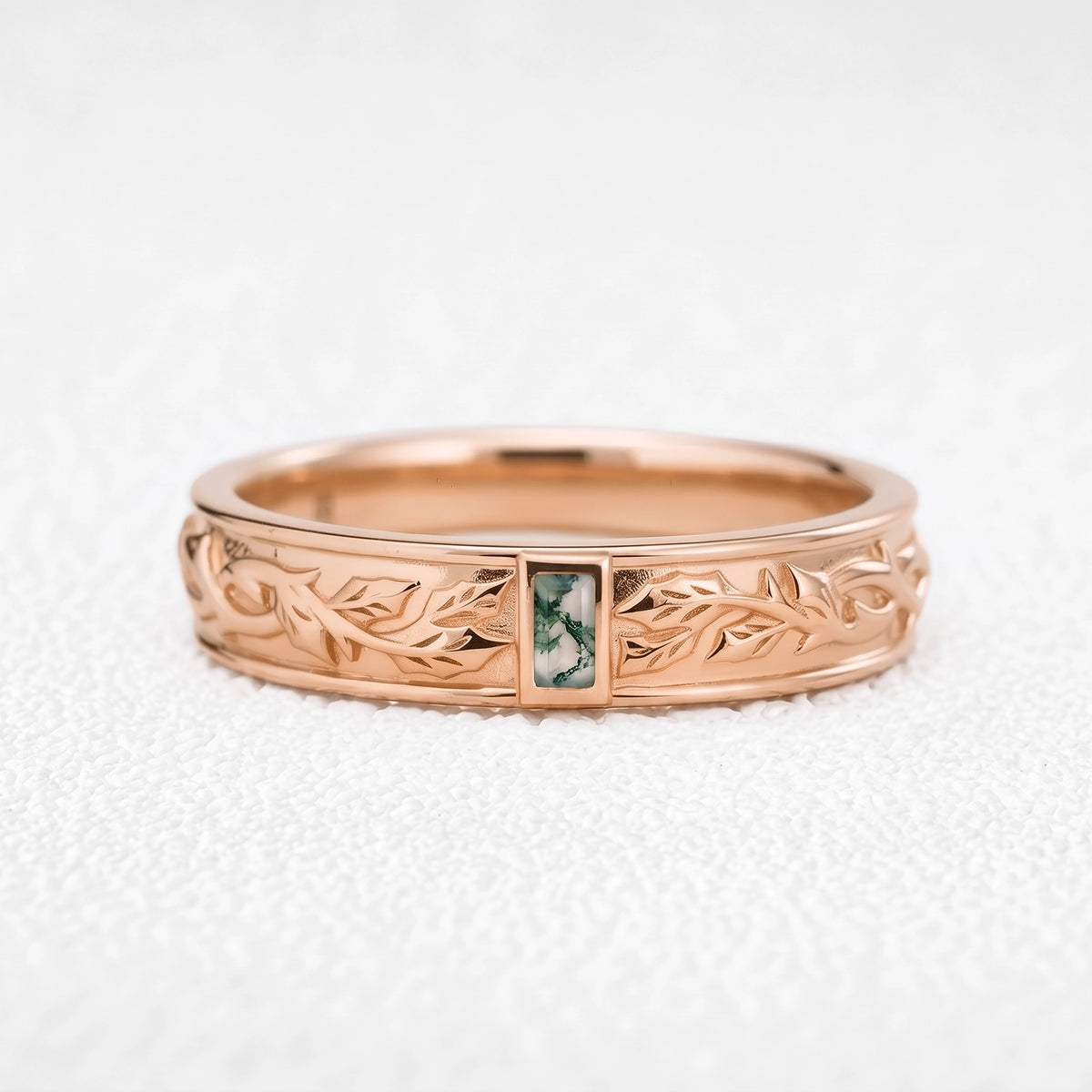 Orion’s Keystone | Baguette-Cut Moss Agate Men’s Band