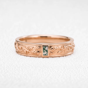 Orion’s Keystone | Baguette-Cut Moss Agate Men’s Band