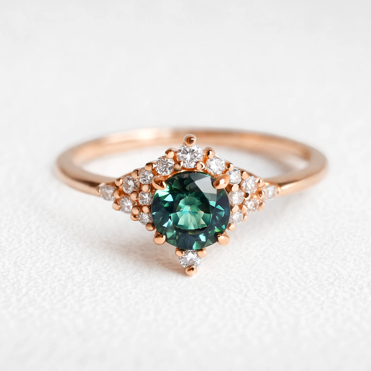 Rosalind’s Diadem | Round-Cut Emerald Halo Engagement Ring
