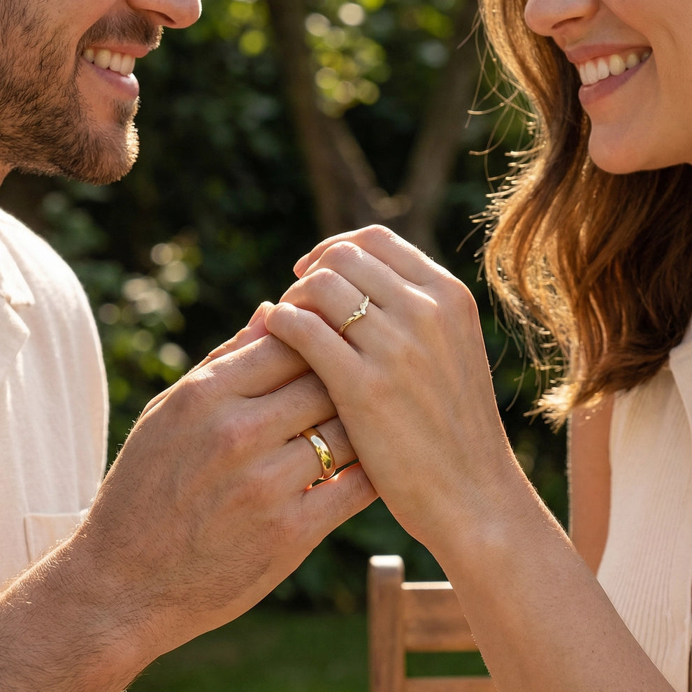 Harmony Duet | Curved Diamond & Classic Band Couple Wedding Set.