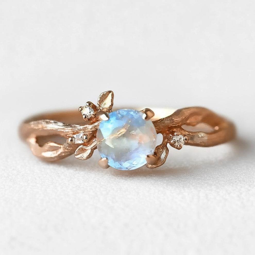 Luna’s Twig | Round Moonstone & Organic Vine Ring.