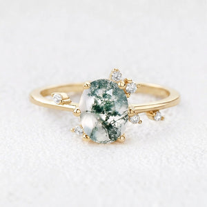 Elara’s Dew | Classic Oval Moss Agate Engagement Ring.