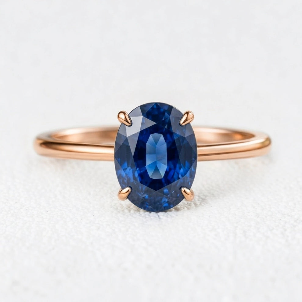 Elara‘s Glacier | 2CT Oval Blue Sapphire Solitaire Engagement Ring
