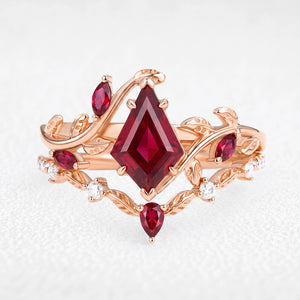 Briar’s Ember | Kite Cut Ruby Foliage Bridal Duo