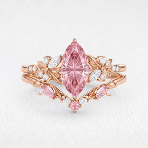Peony’s Bloom | Fantasy-Cut Marquise Pink Sapphire Bridal Set 2pcs