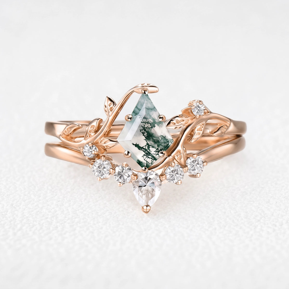 Hazel’s Garland | Kite Cut Moss Agate Foliage Bridal Duo