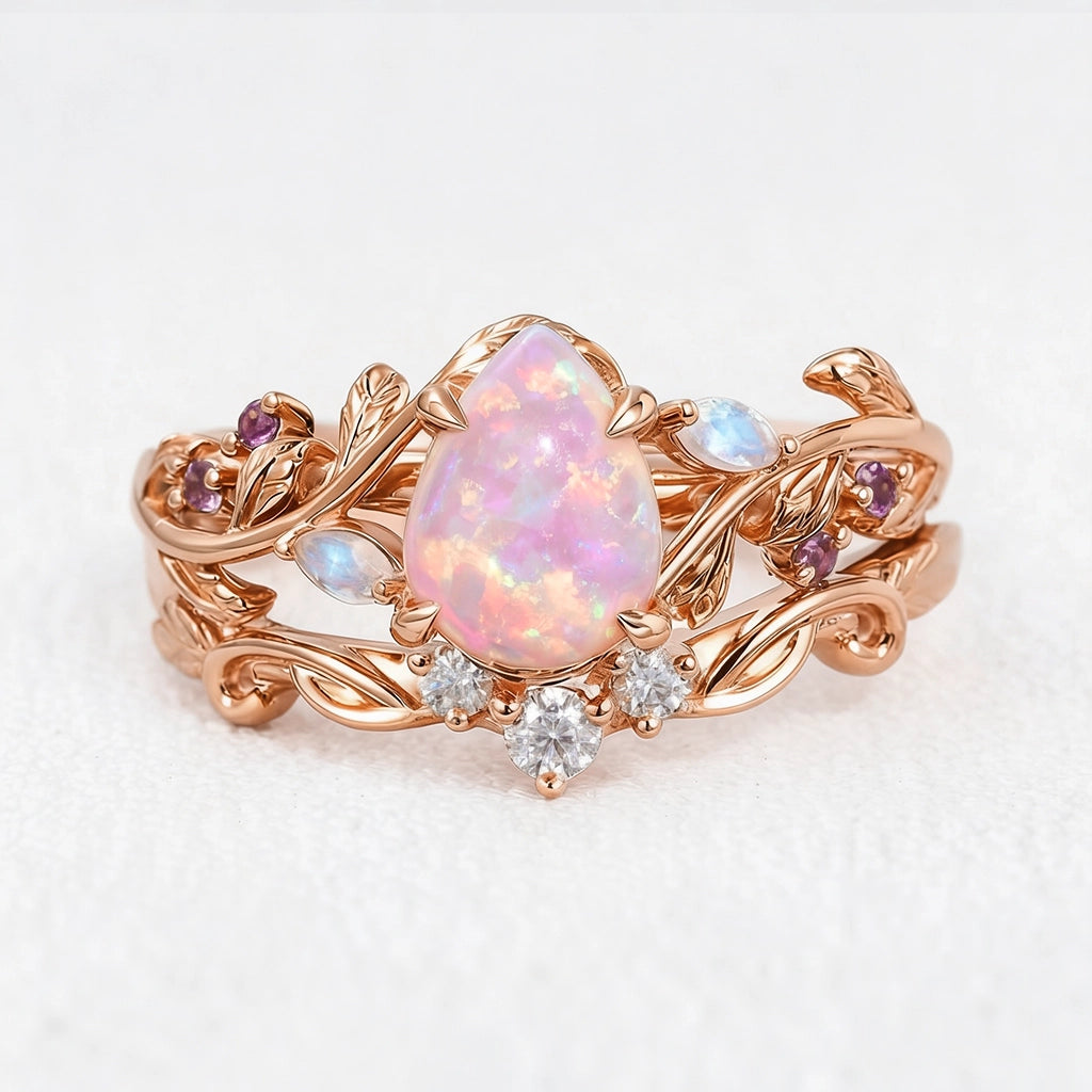 Ophelia‘s Mirage | Pear Opal Foliage Bridal Duo