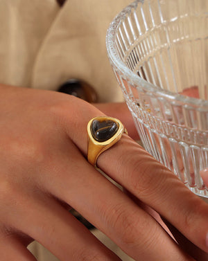 Geometric Gold Natural Tiger Eye Chunky Ring