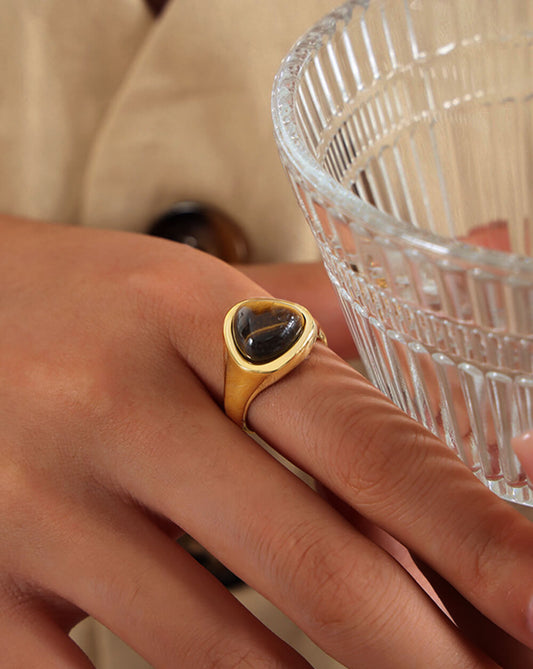 Geometric Gold Natural Tiger Eye Chunky Ring