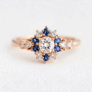 Vivienne’s Blossom | White & Blue Sapphire Engagement Ring.