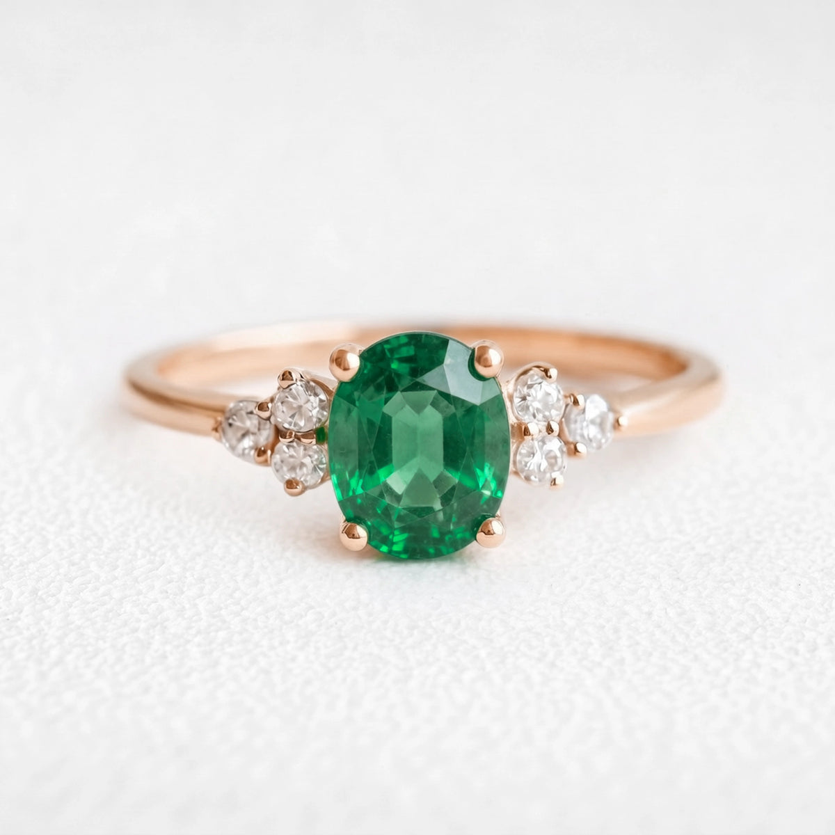 Alexandra’s Verdure | 1.5CT Oval Emerald & Diamond Cluster Engagement Ring