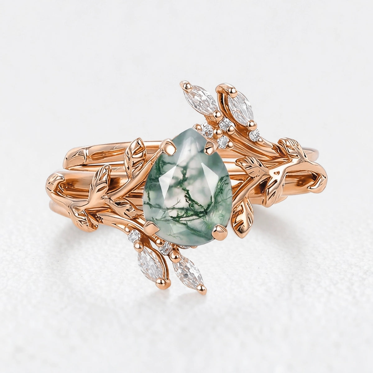 Isadora's Interlace | Pear Moss Agate Foliage Bridal Duo