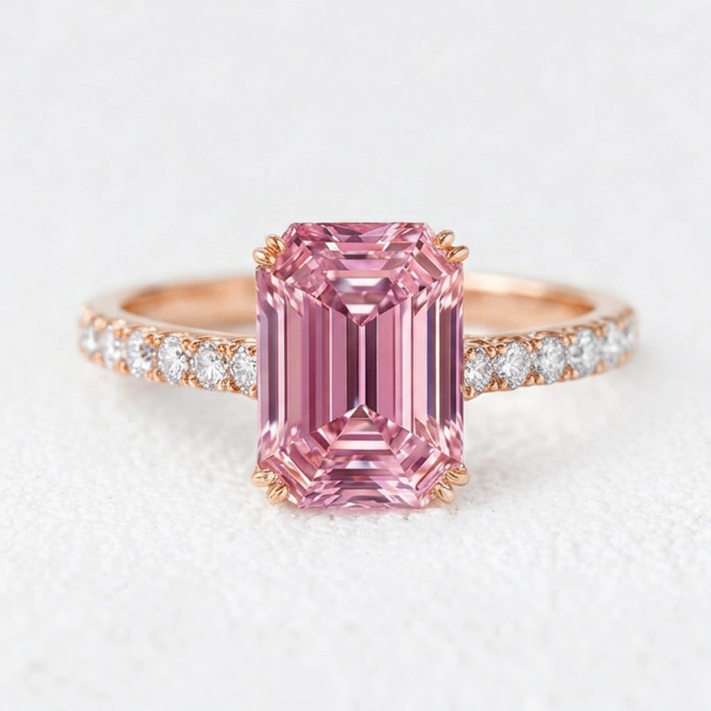Celia‘s Grace | 2CT Emerald Cut Pink Sapphire Engagement Ring
