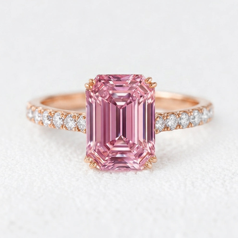 Celia‘s Grace | 2CT Emerald Cut Pink Sapphire Engagement Ring