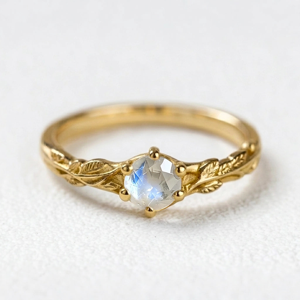 Aurora’s Moonvine | Moonstone Engagement Ring with Vine Motif.