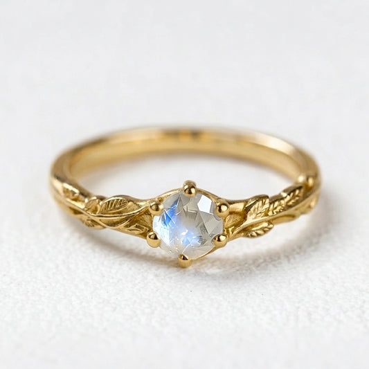 Aurora’s Moonvine | Moonstone Engagement Ring with Vine Motif.