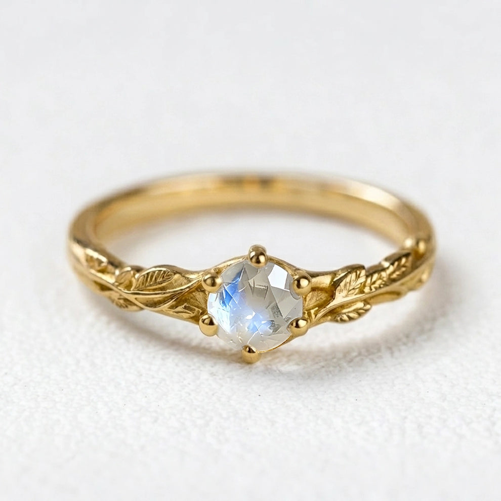Aurora’s Moonvine | Moonstone Engagement Ring with Vine Motif.