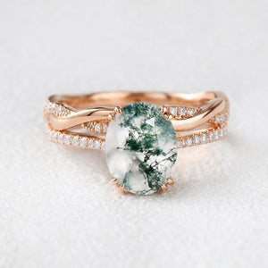 Ariadne’s Merge | 2CT Oval Moss Agate Bridal Set 2pcs.