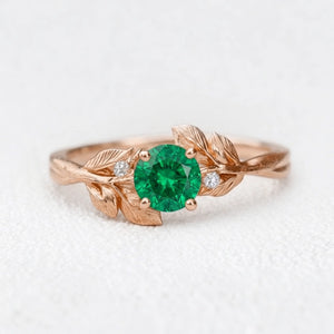 Diana’s Verdant | Round Cut Emerald Foliage Engagement Ring