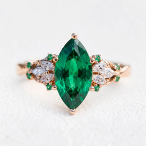 Alexandria’s Regalia | 2CT Marquise Emerald Vintage Engagement Ring