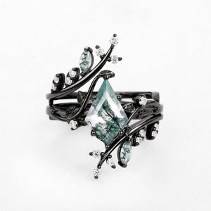 Elara’s Bower | Kite Cut Moss Agate Cage Leafy Bridal Set 2pcs.