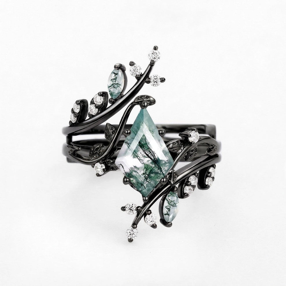 Elara’s Bower | Kite Cut Moss Agate Cage Leafy Bridal Set 2pcs.