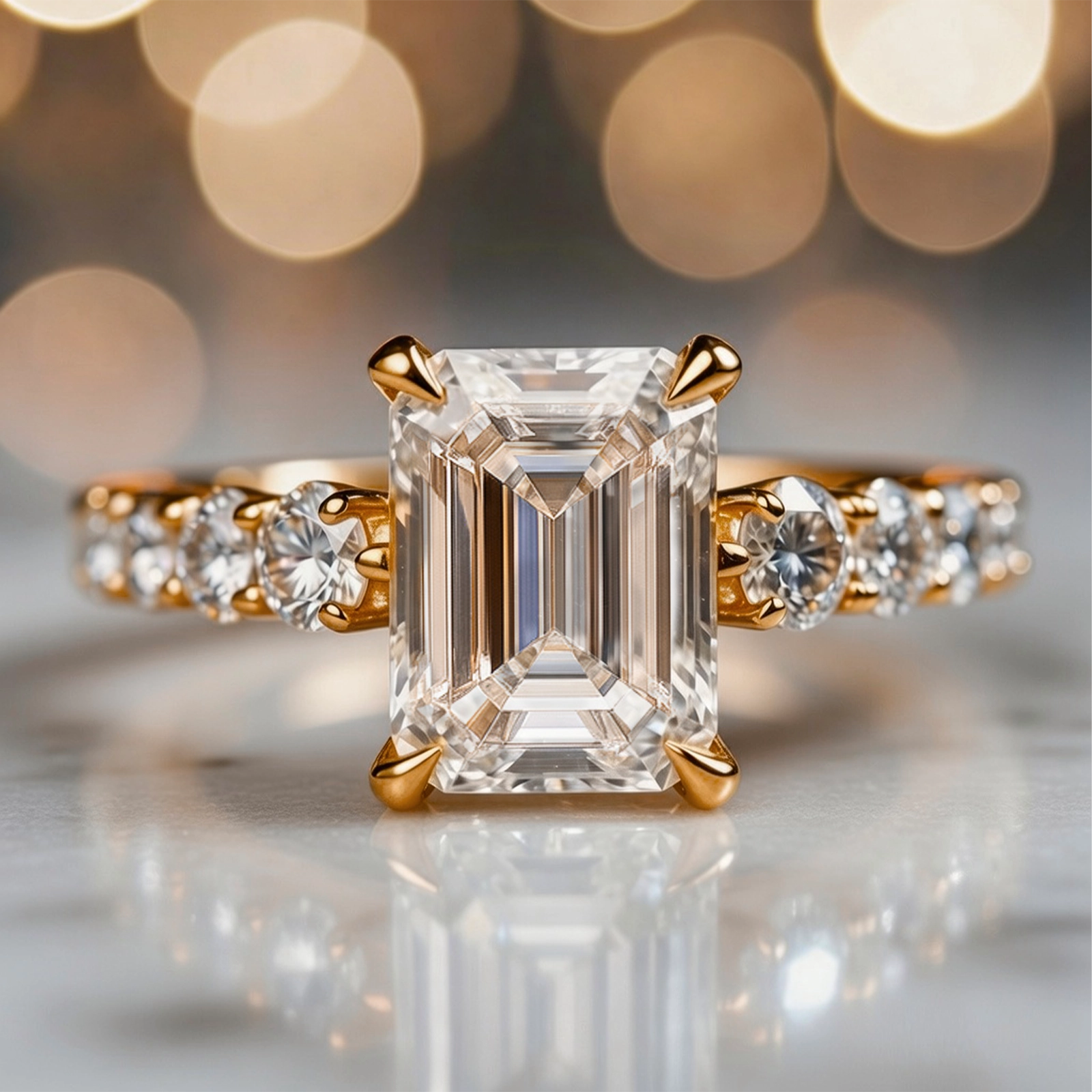 Audrey's Romance | 2CT Emerald Cut Moissanite Ring.