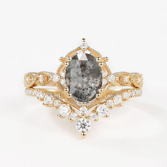 Charlotte 1.5ct Signature Moss Agate Vintage Ring Set 2pcs.