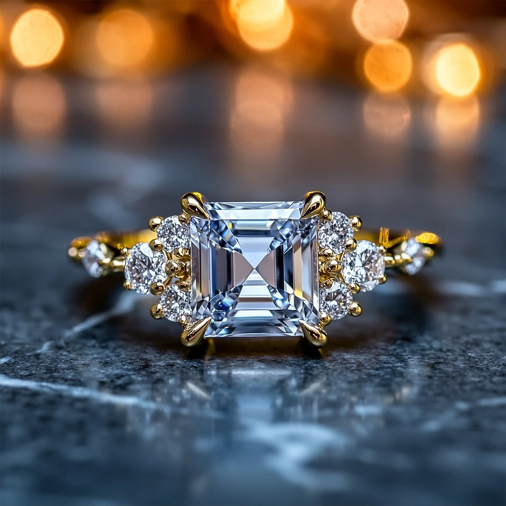 The Gisella Blue | 2CT Asscher-Cut Solitaire Ring.